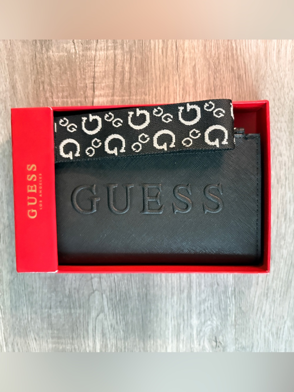 GUESS Black Wrist Wallet with Signature Strap